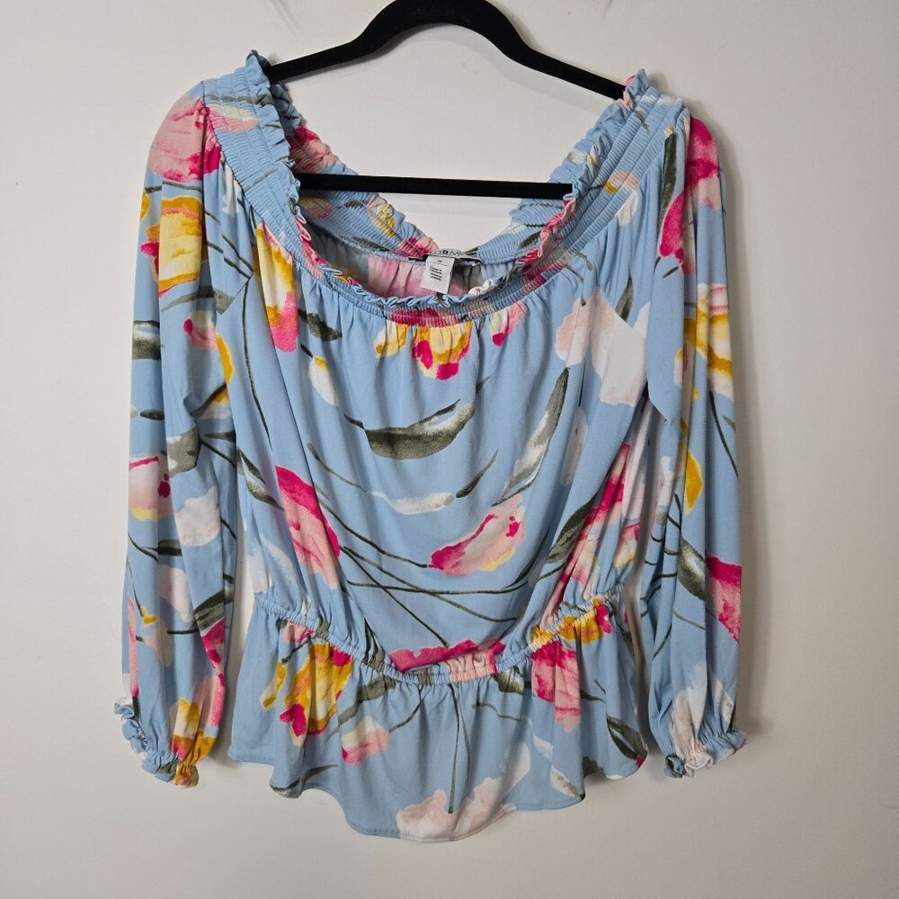 White House Black Market Light Blue Floral Off-Shoulder Blouse NWT